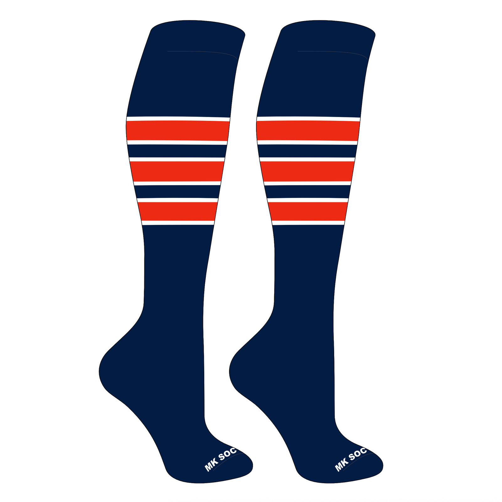 MK Socks Striped Knee High Baseball, Football Socks (C) Navy, White, Orange