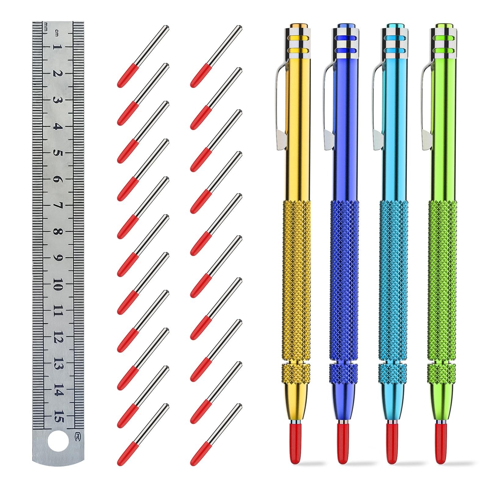 Glieskir Tungsten Carbide Scriber Tool Set - 4 Pack with Ruler & Tips