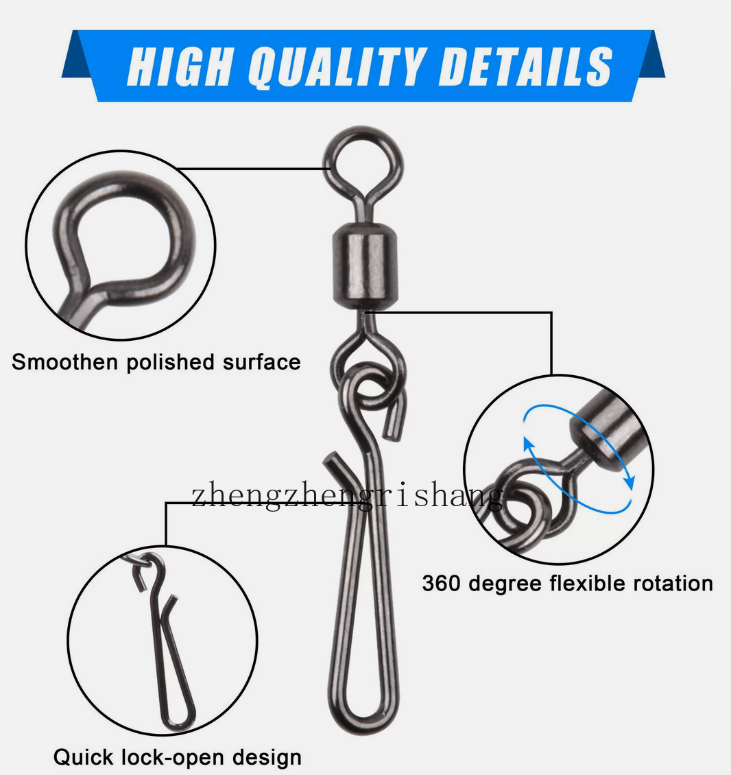 100PCS Stainless Steel Fishing Swivel with Hanging Snap Rolling Swivel Connector