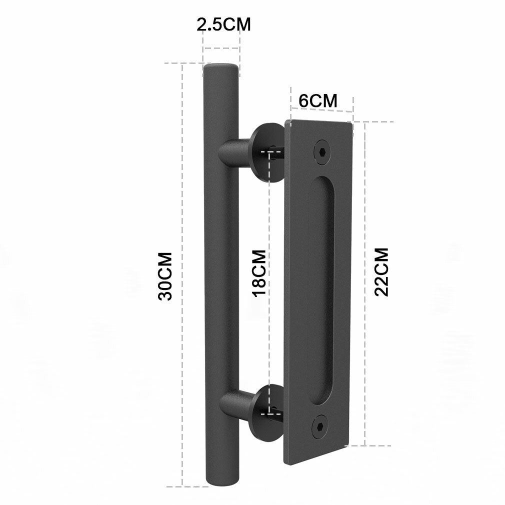 Sliding Barn Door Handle Pull and Flush Hardware Set Flat Back-Plate Matte Black
