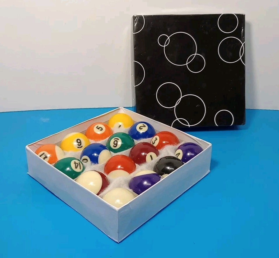 Vintage Small Pool Table Balls 1.5" Complete set w/ Box