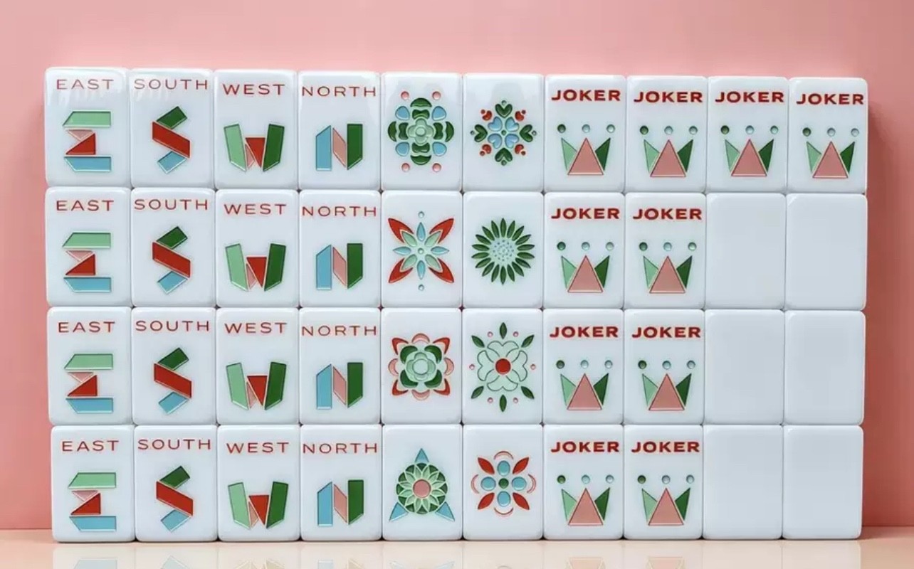 2026 White Geometric Pattern American Mahjong Game Set, 160 Mah Jong Tiles