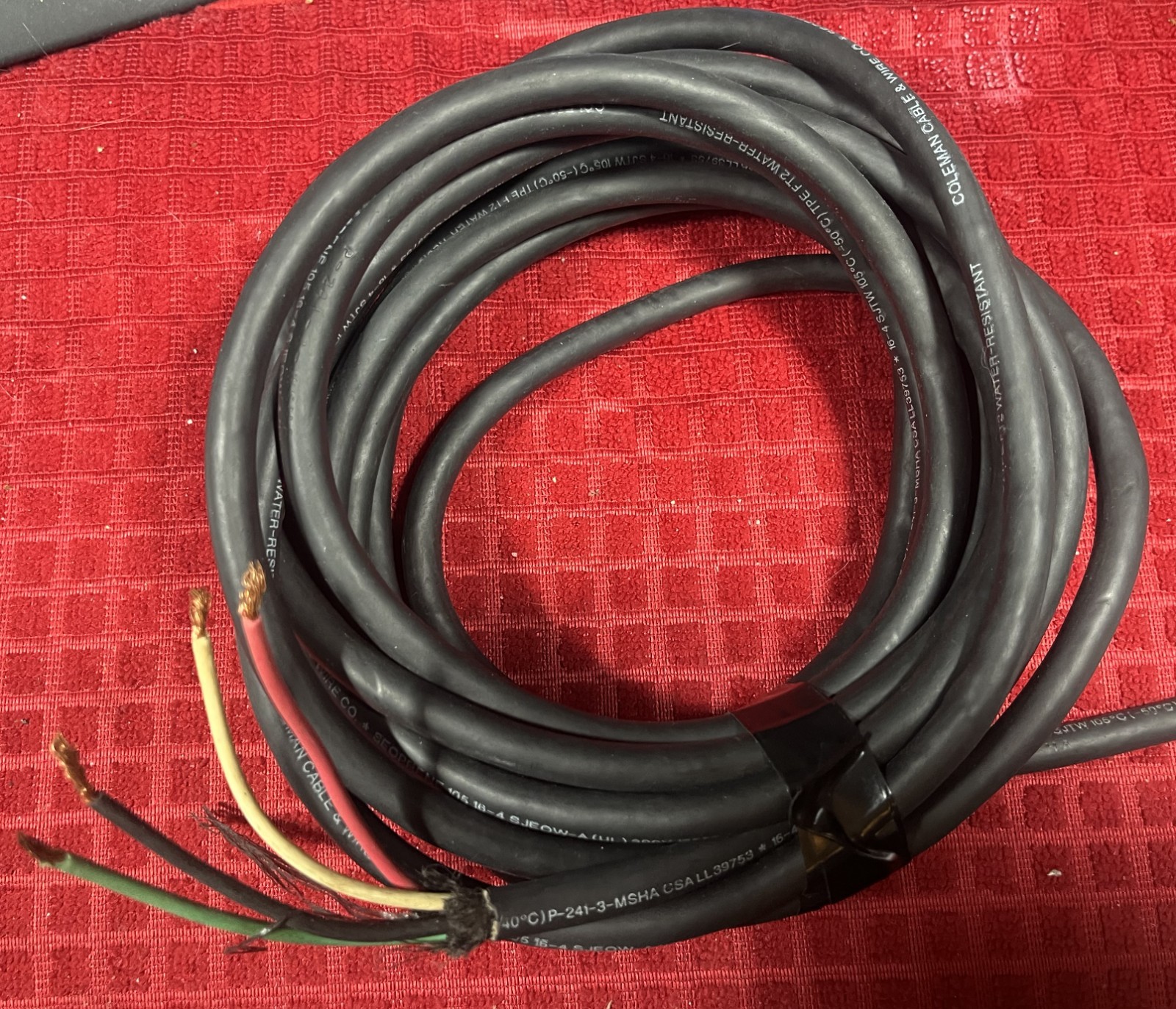 Coleman 4 Conductor 16/4 Cable, 20 FEET NEW, Free Shipping