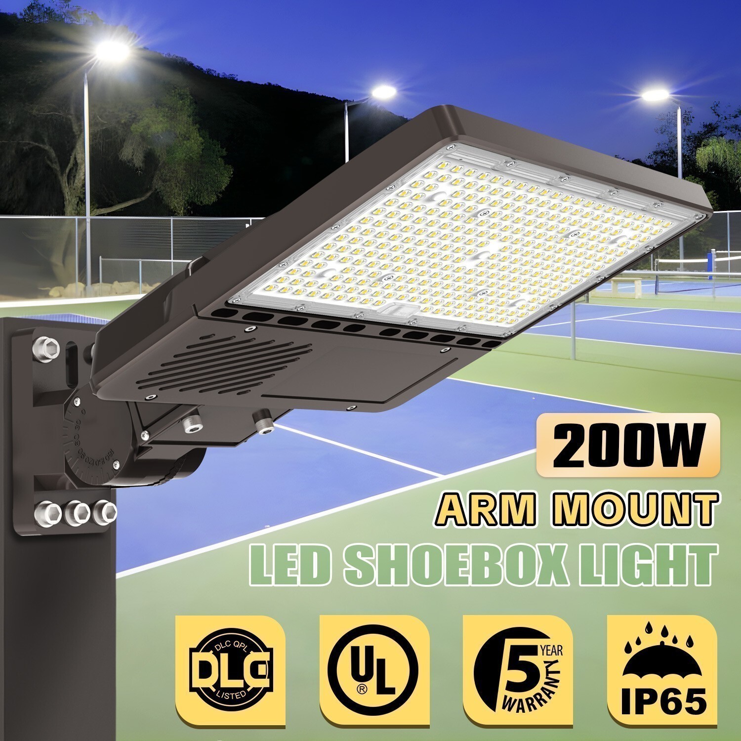 DLC 200W LED Parking Lot Light Commercial Outdoor Street Pole Fixtures 28000LM