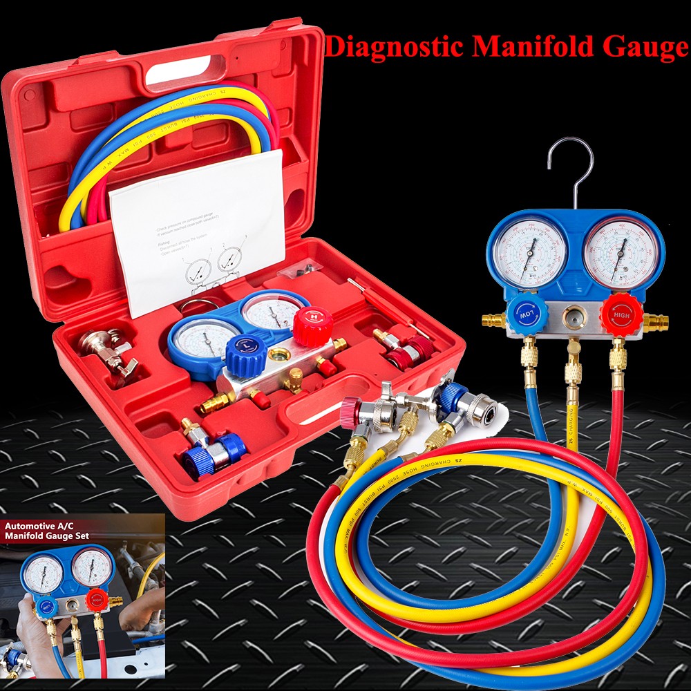 3-Way Air Conditioner Diagnostic HVAC Manifold Manometer Gauge Set Refrigeration