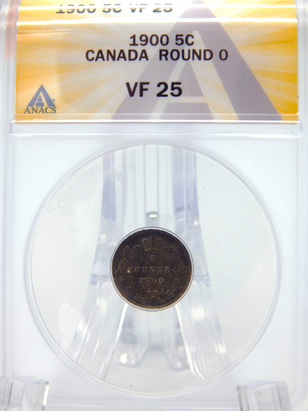 1900 CANADA ROUND 0 - VF 24 Details ANACS Canada 5 CENT Silver Coin  #BT-206