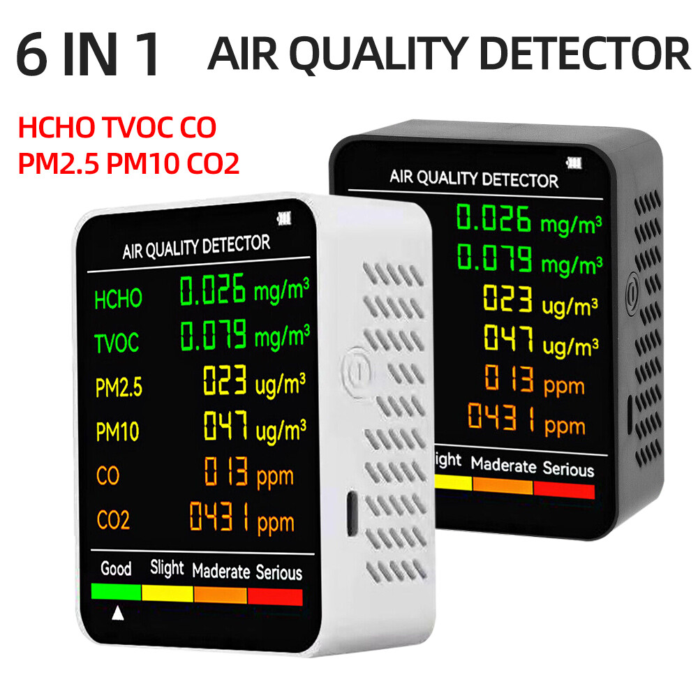 Air Quality Monitor PM CO2 Meter Carbon Dioxide Level TVOC HCHO Detector 6 in 1