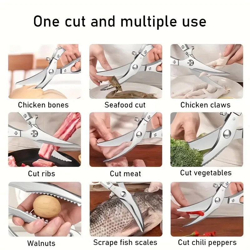 1PC Stainless Steel Multi - Use Kitchen Scissors, Cuts Chicken/Duck/Fish Bones
