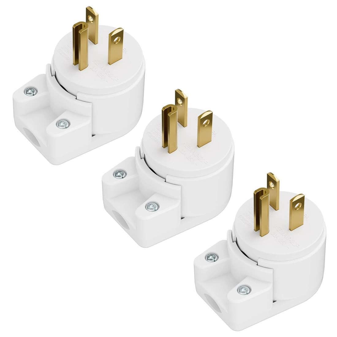 3 Pack USA 3Prong Male AC Plug Right Angle Nema 620P 20A 250V Rewirable White