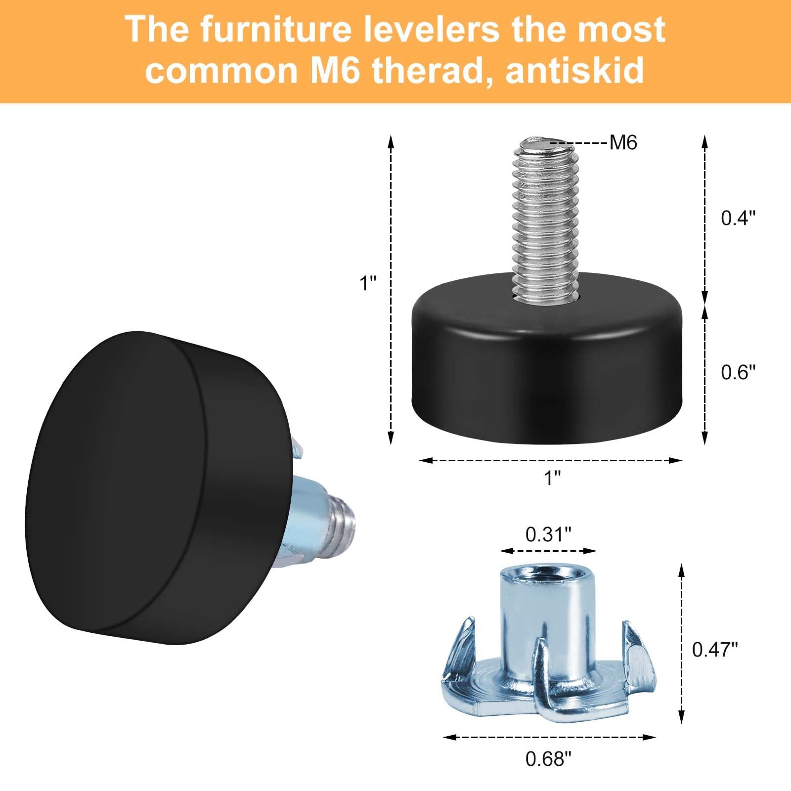 M6 Thread Furniture Feet Levelers, 8PCS Antislip Adjustable Levelers Feet Scr...