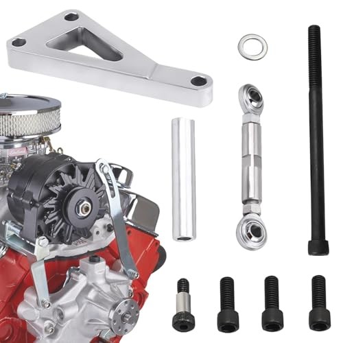 SBC Alternator Bracket Adjustable Kit, Long Water Pump Lwp Polished Aluminum
