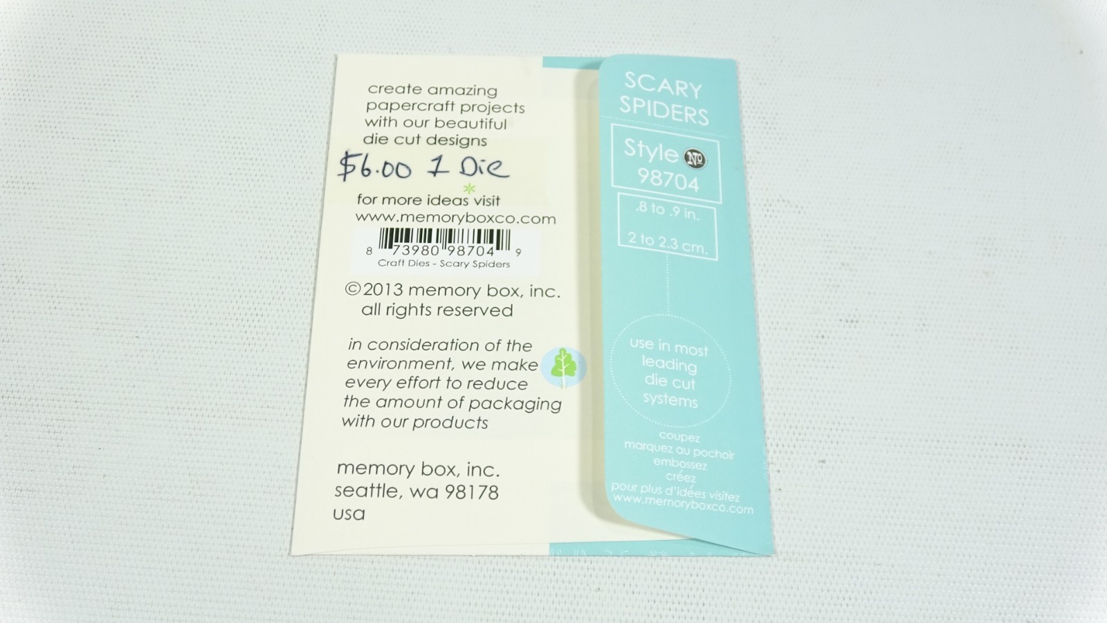 2013 Memory Box Craft Steel Die Scary Spiders 98704