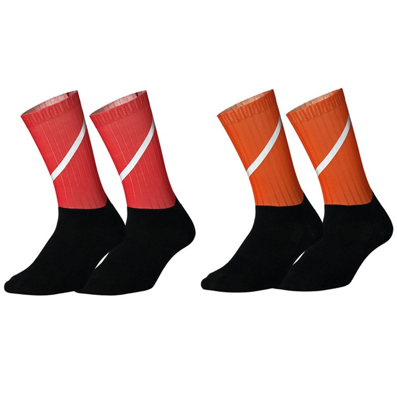 2Pairs Reflective Cycling Socks Riding Bicycle Bike Sports Socks XC Orange Red