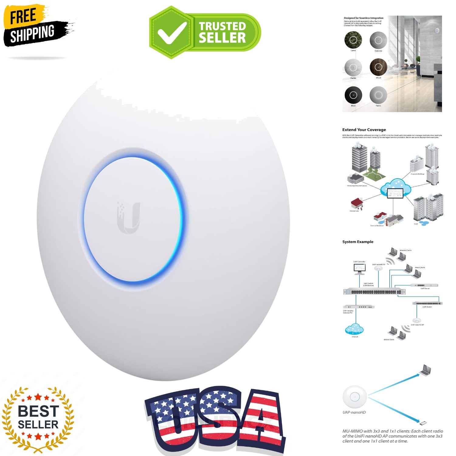 UniFi nanoHD Compact 802.11ac Wave2 MU-MIMO Enterprise Access Point UAP-NANOHD-
