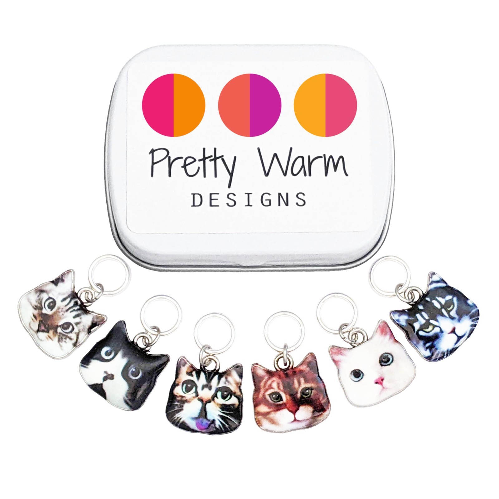 Cute Cat Stitch Markers for Knitting - Snag-Free Metal Rings in Tin - Gifts for