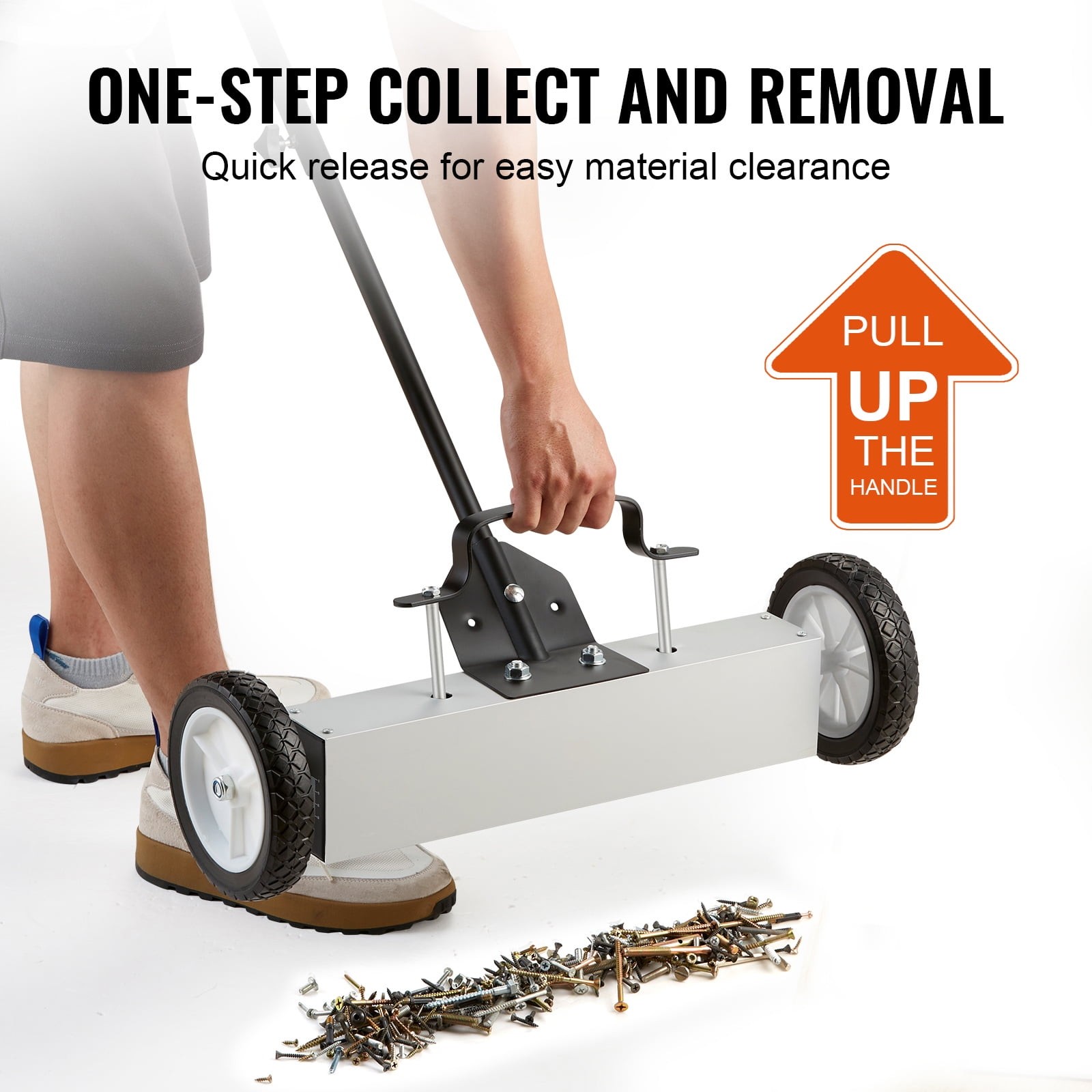 KFFKFF 45Lbs Rolling Magnetic Sweeper with Wheels, Push-Type Magnetic Pickup