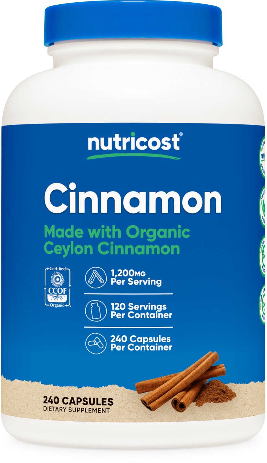 Nutricost Cinnamon Capsules (240 capsules) 1200mg per serving - Gluten-Free
