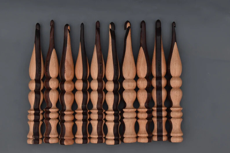 Crochet Hook Set of 7 - Ergonomic Wooden Crochet Hook, HANDMADE Crochet Hook