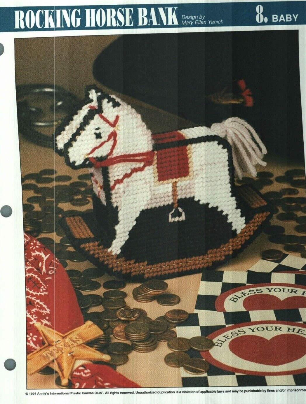 NEW ROCKING HORSE BANK ANNIE'S PLASTIC CANVAS PATTERN INSTRUCTIONS