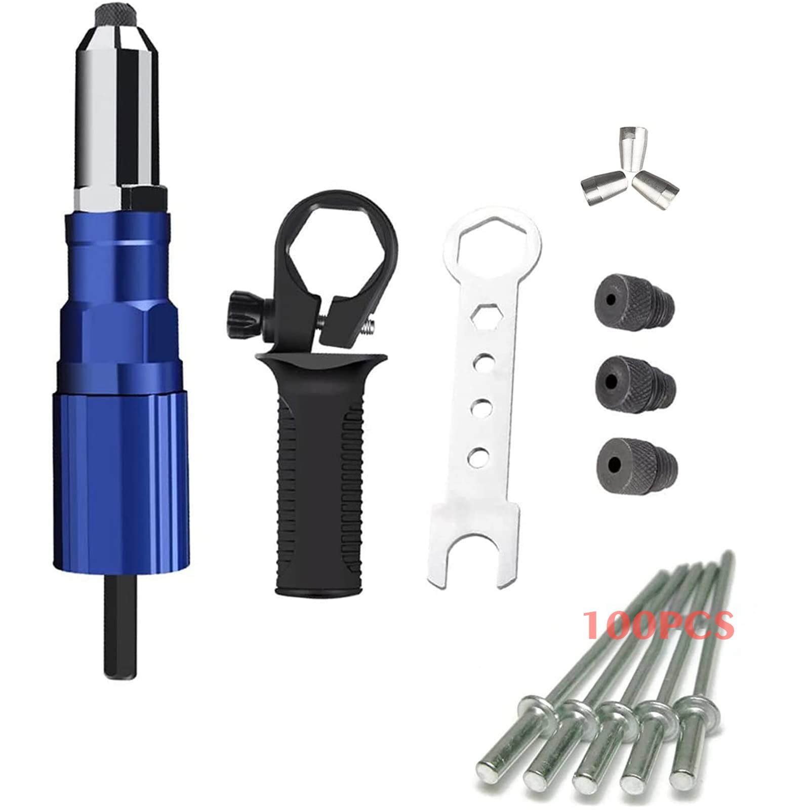POWLAB Professional Electric Rivet Gun Adapter Kit - Cordless Riveting Blue