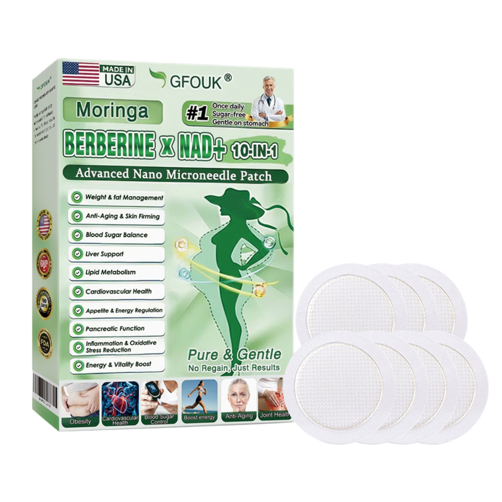 Moringa Berberine 10 in 1 Advanced Nano Microneedle Patch for Weight Loss