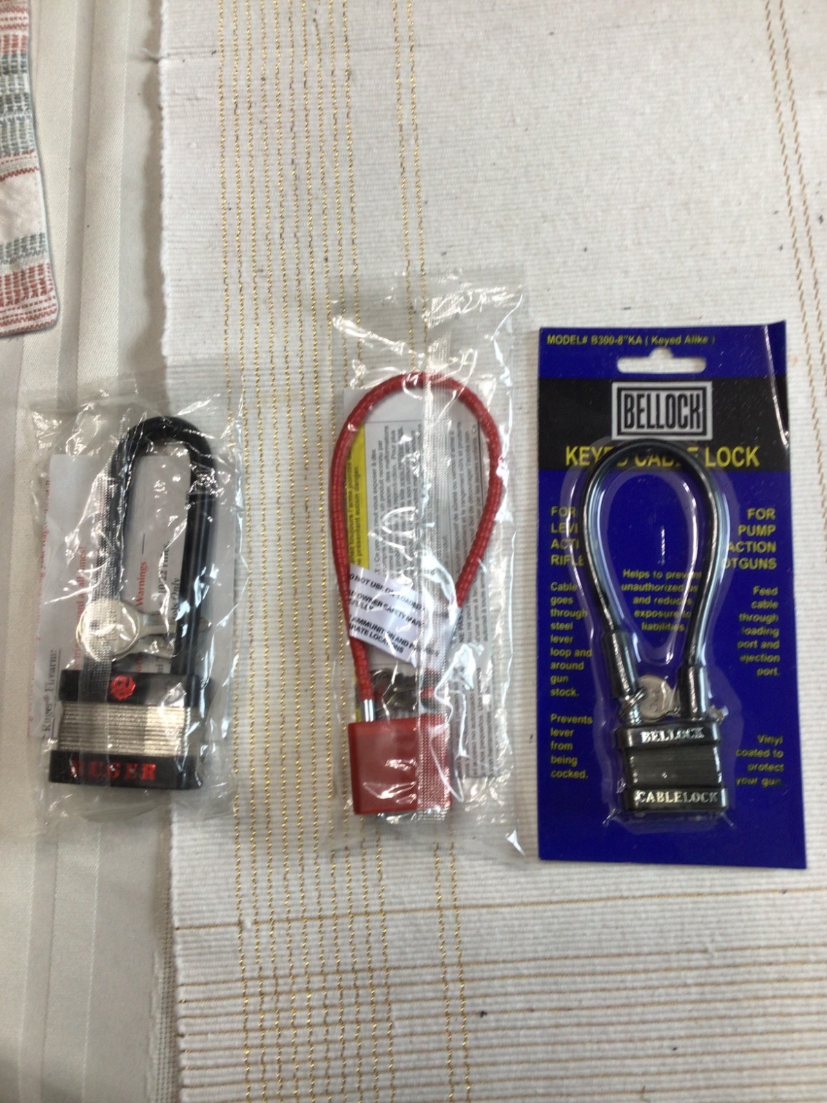 3 Various makes, GUN CABLE PAD LOCKS, Firearm Safety, Never Used or Opened.