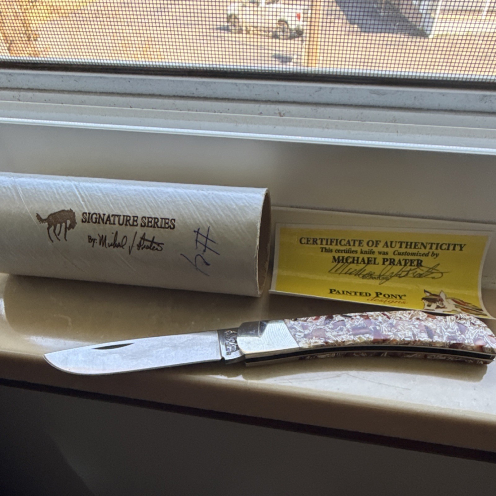 Painted Pony Pocketknife Michael Prater Shell Handle Stainless Drop Point