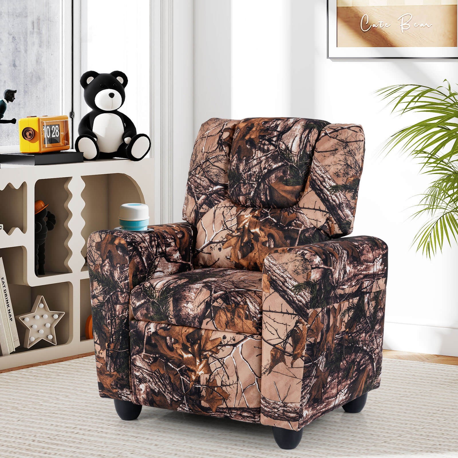 Kids Recliner with Cup Holder w/Adjustable Backrest & Footrest for Boys & Girls