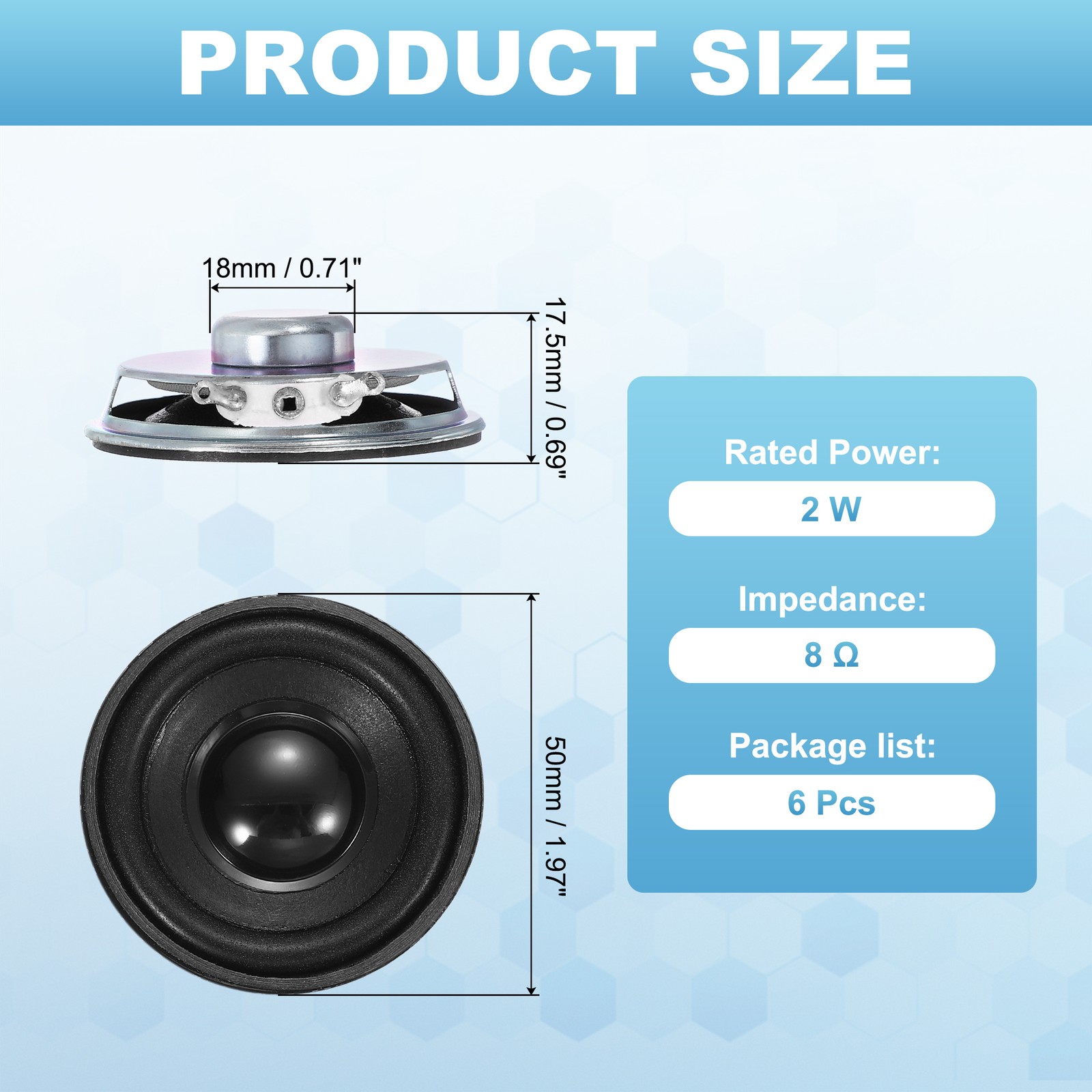 6Pcs 2W 8Ohm Small Speakers Square Micro External Magnet Speaker 50x18mm Black