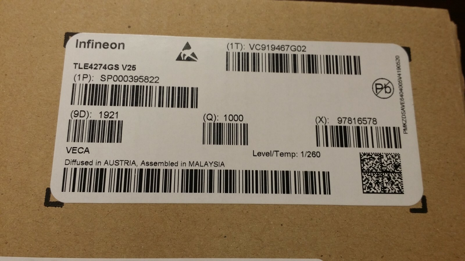 (5 PCS) TLE4274GSV25HTSA1 IC REG LIN 2.5V 400MA SOT223-4 ROHS