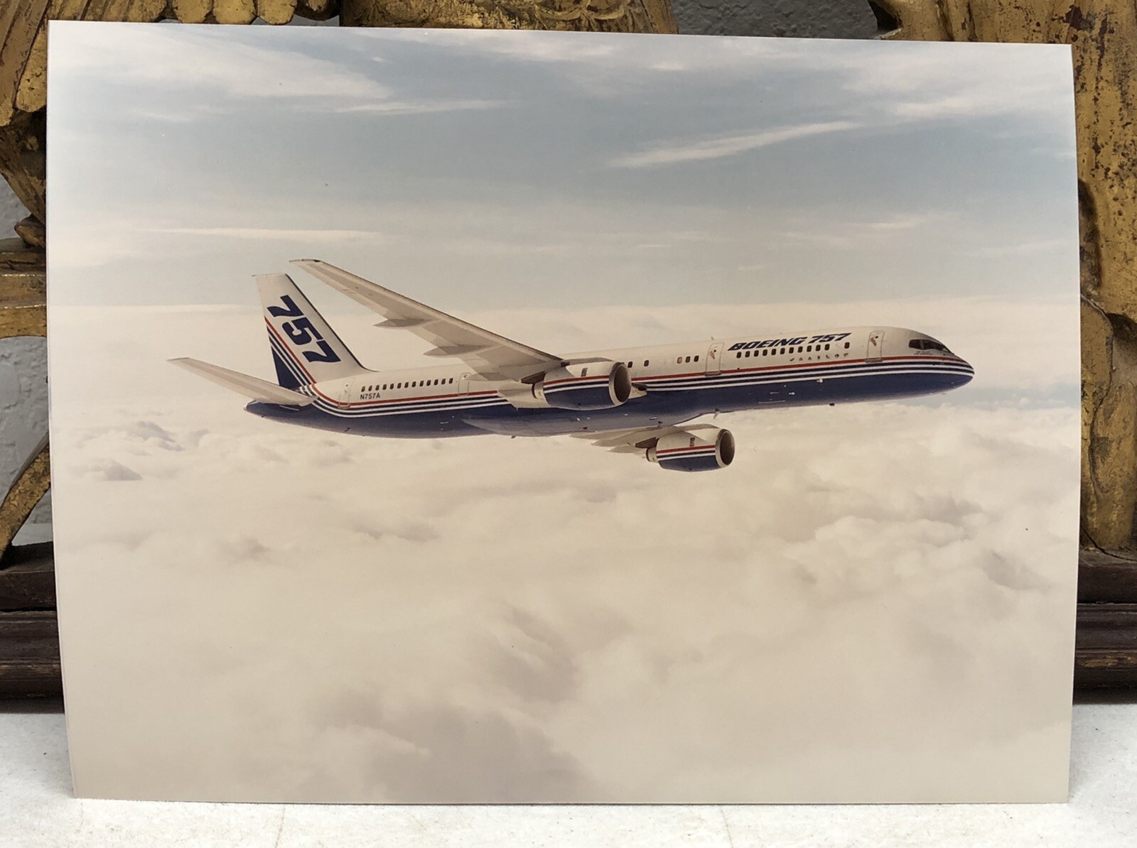 Vintage LARGE PHOTO - Boeing 757 IN-FLIGHT Over Cloud Cover
