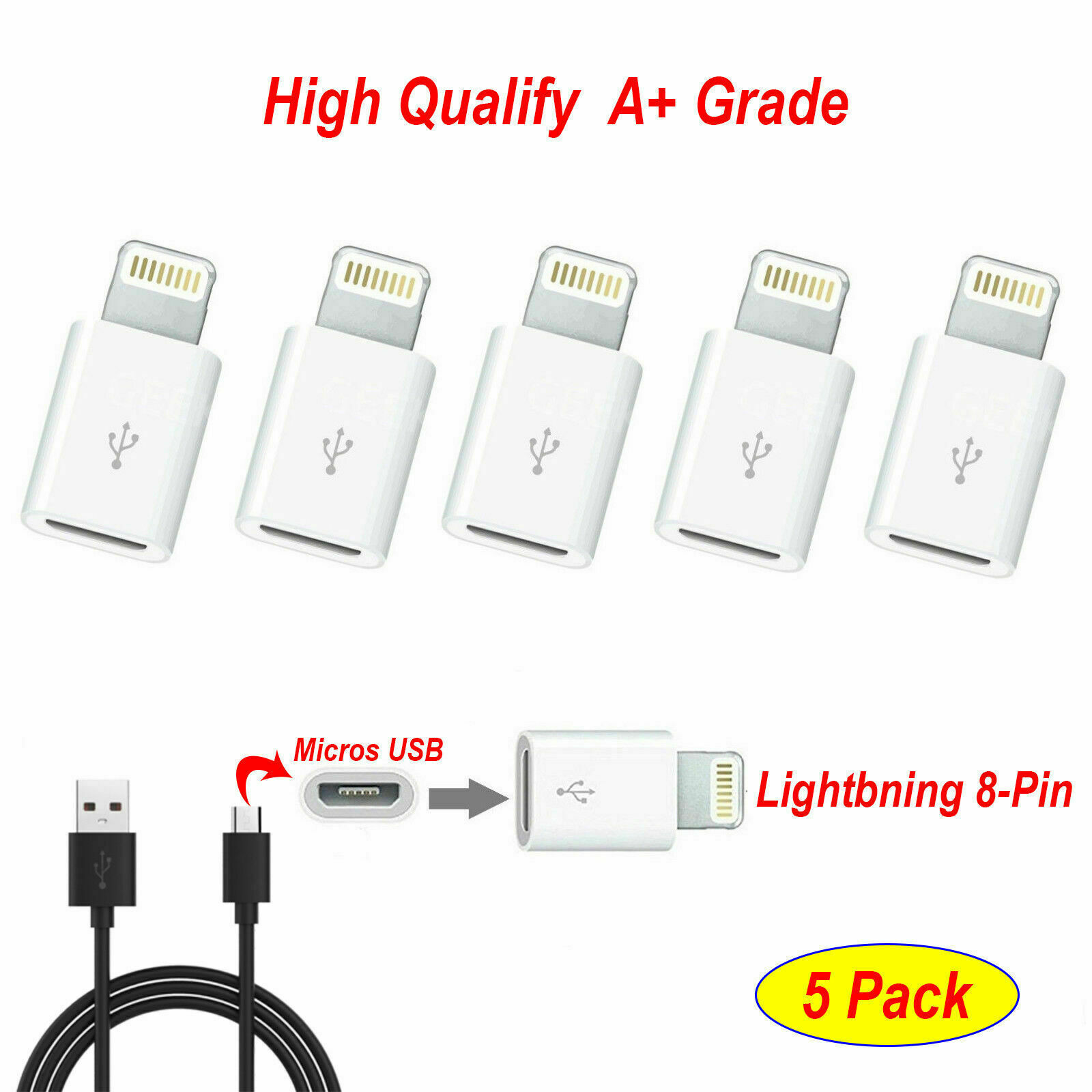 Micro USB to 8Pin Data Cable Adapter android to iPhone Converter LOT For iPhone
