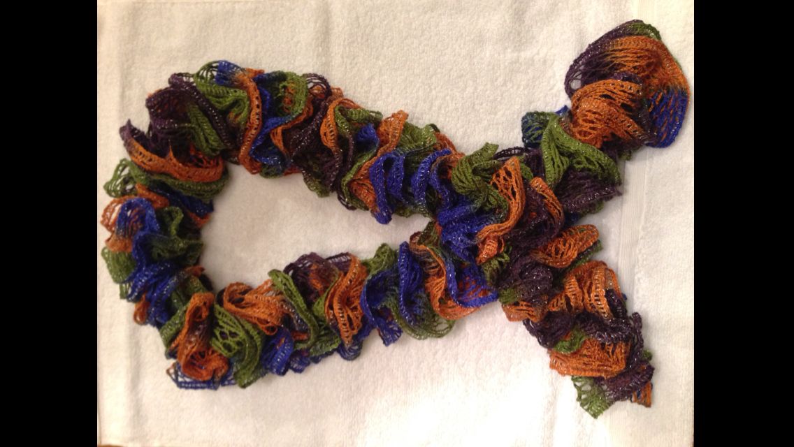 Hand Made Knitted Ruffled Crocheted Sashay Scarf Orange Purple Blue Green Silver