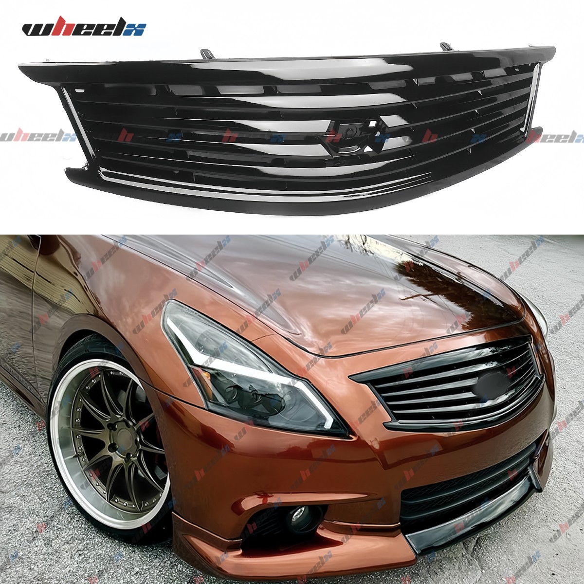 Front Bumper Gloss Black Grille For 2010-2015 Infiniti G37 G25 Q40 4 Door Sedan