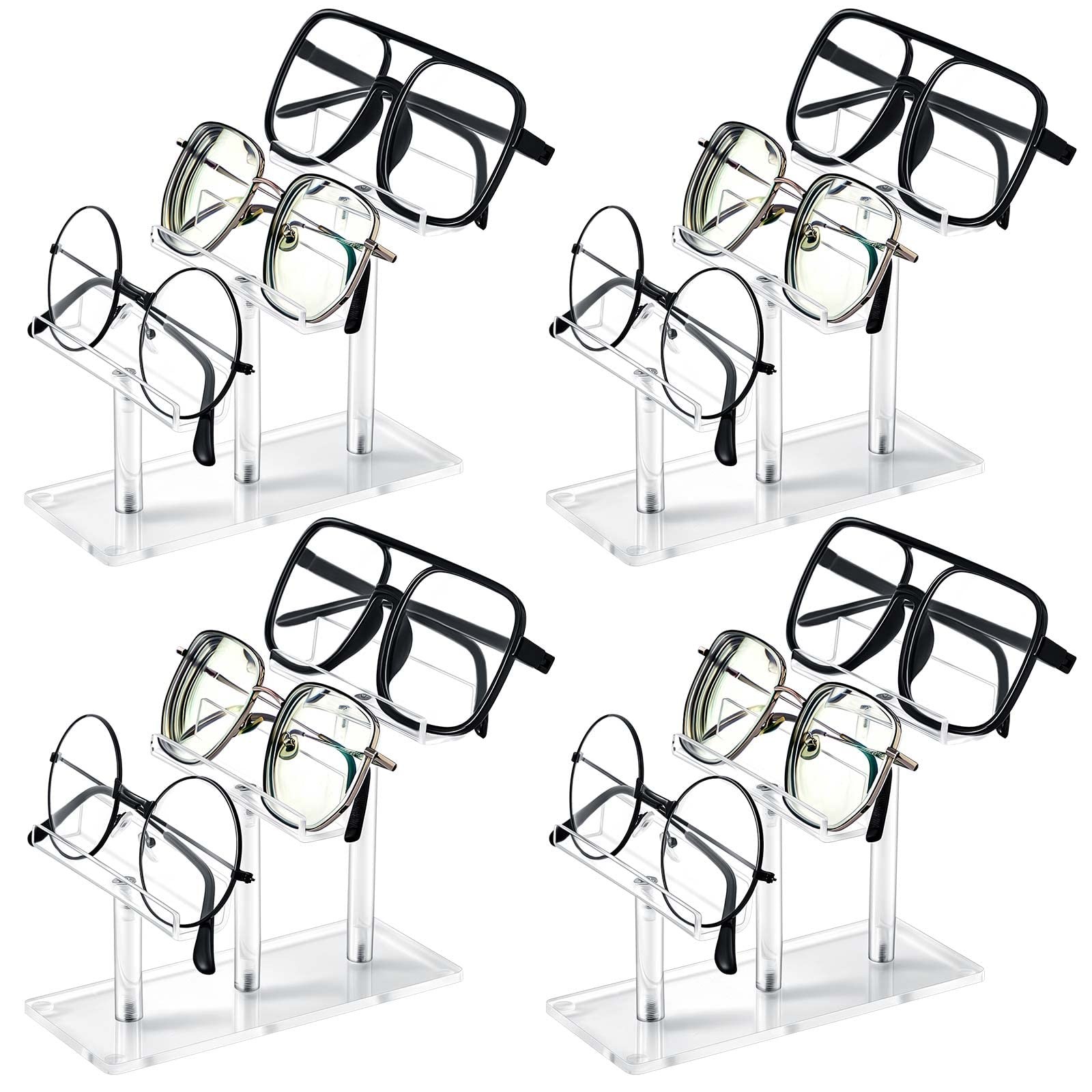 Sintuff 4 Pcs 3 Tier Acrylic Sunglass Display Stand Clear Eyeglasses Rack Sungla