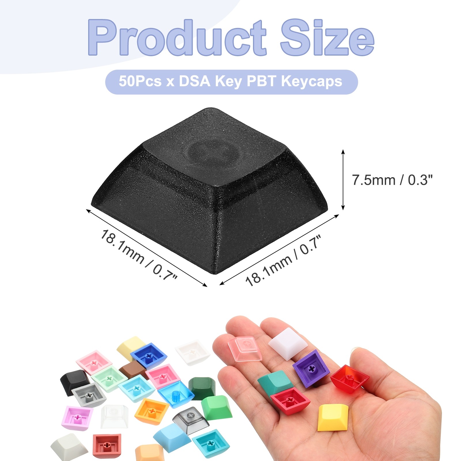 50 Pcs PBT Keycap Set DSA Mechanical Numeric Keypads, Translucent Black