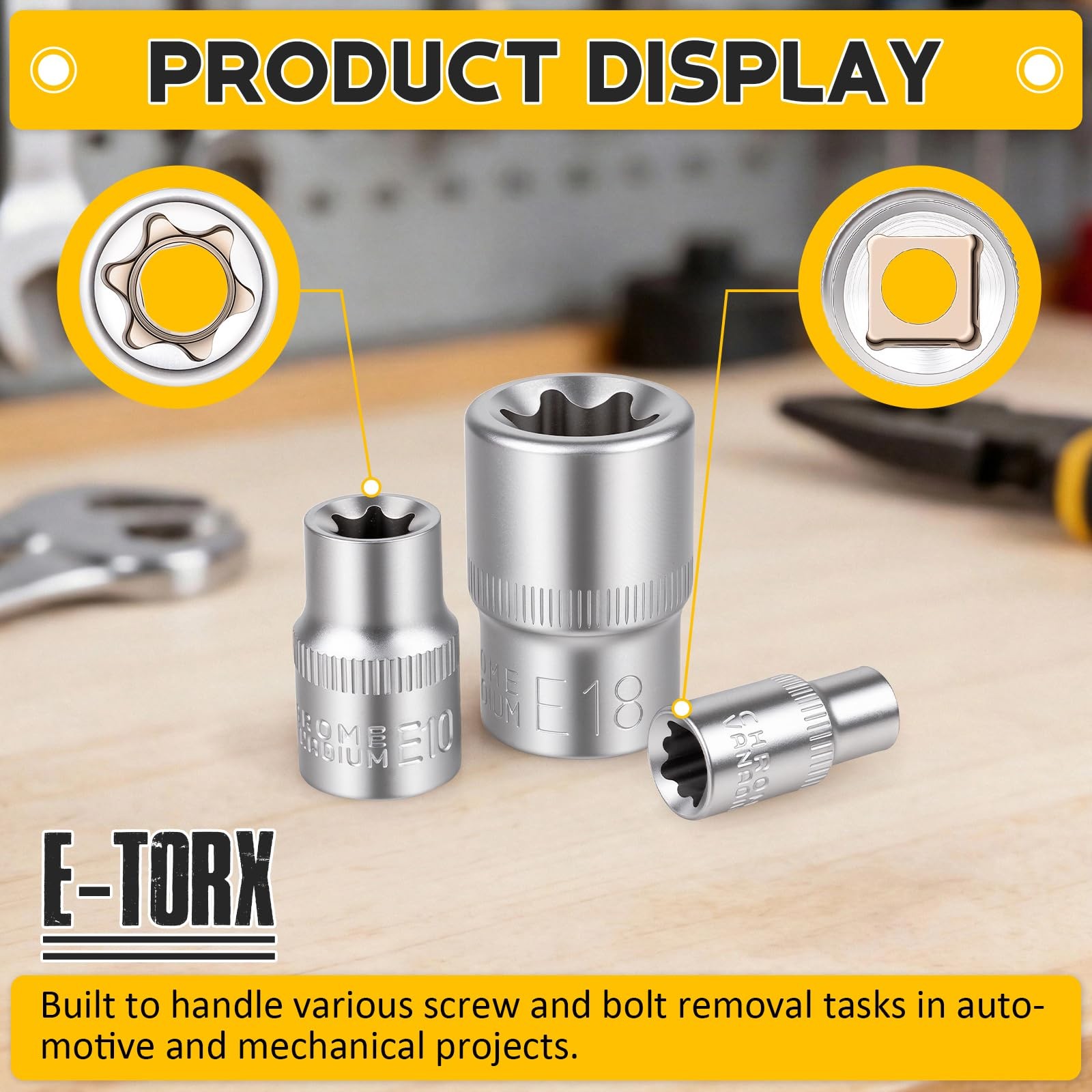 14-Piece E-Torx Socket Set, Premium External Torx Star Sockets - 1/4" 3/8" 1/...