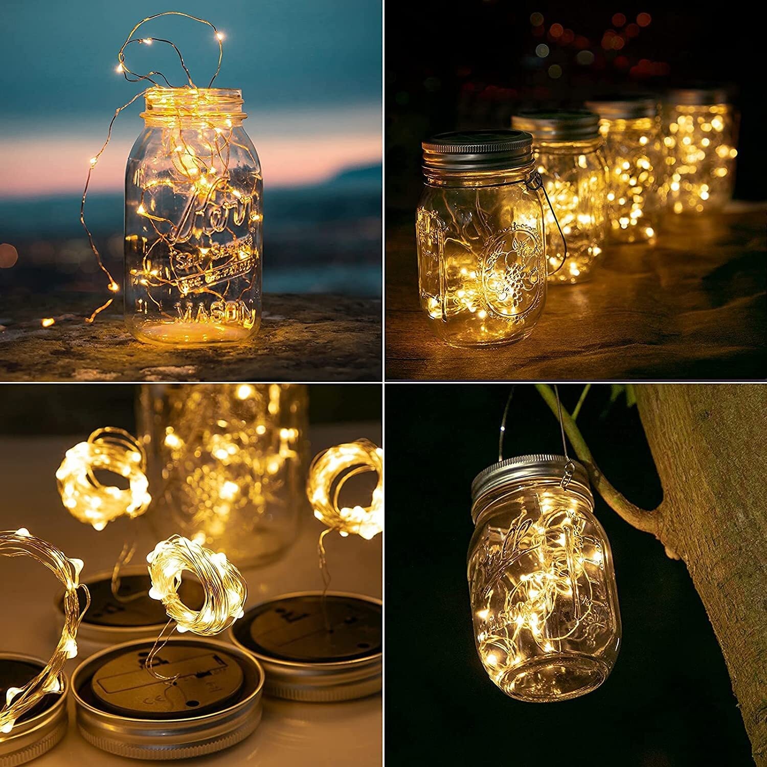 6 Pack Solar Mason Jar Lid Insert 20 LED Mason Jar String Lights for Glass Mason