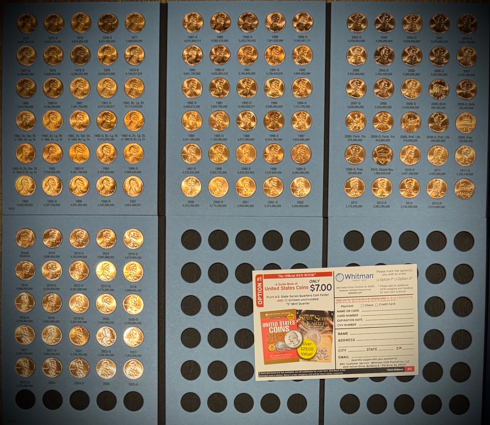 1975-2025 P D Lincoln Memorial Cent COMPLETE UNCIRCULATED SET In NEW Whitmans