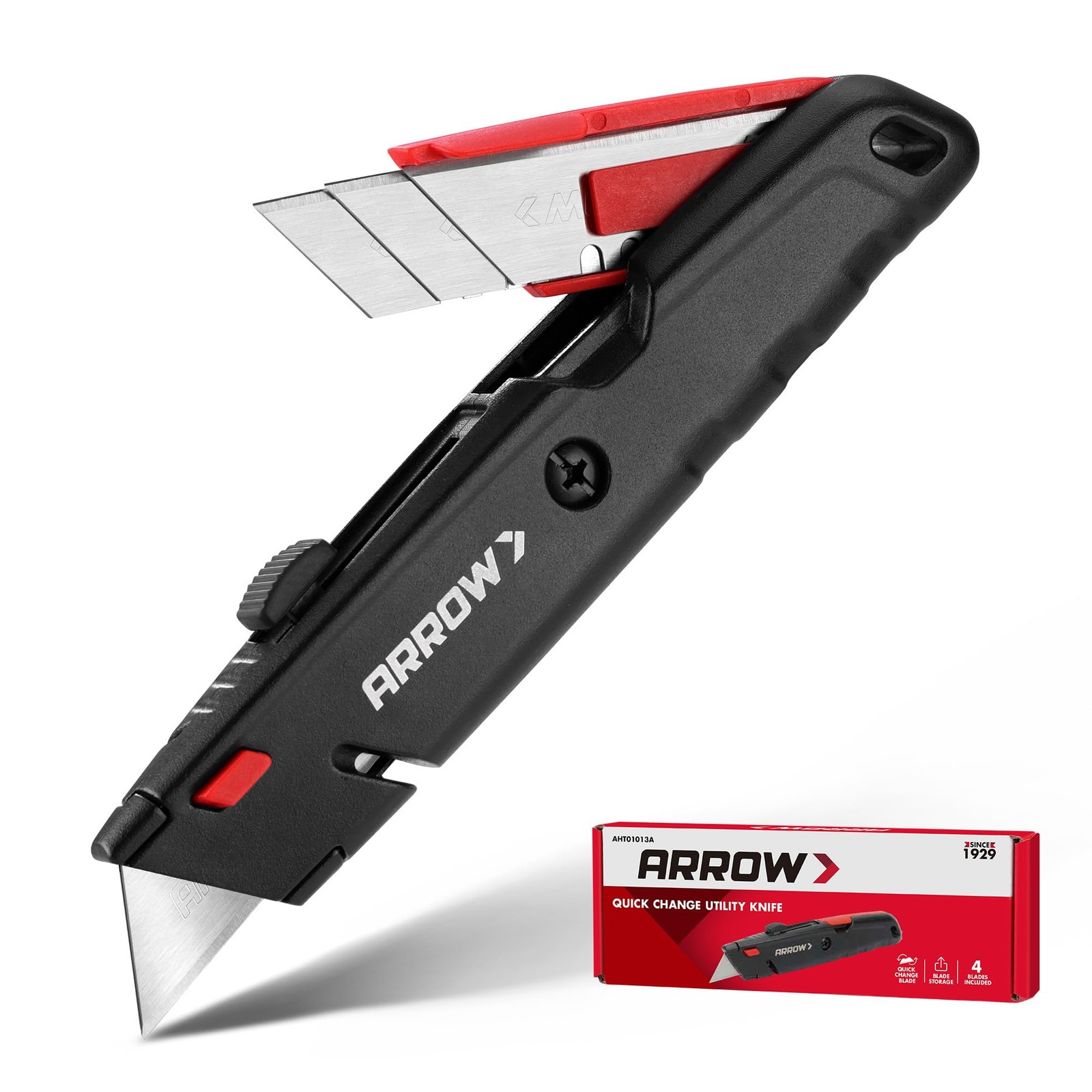 HeavyDuty Retractable Utility Knife with Blade Storage for Cardboard Boxes