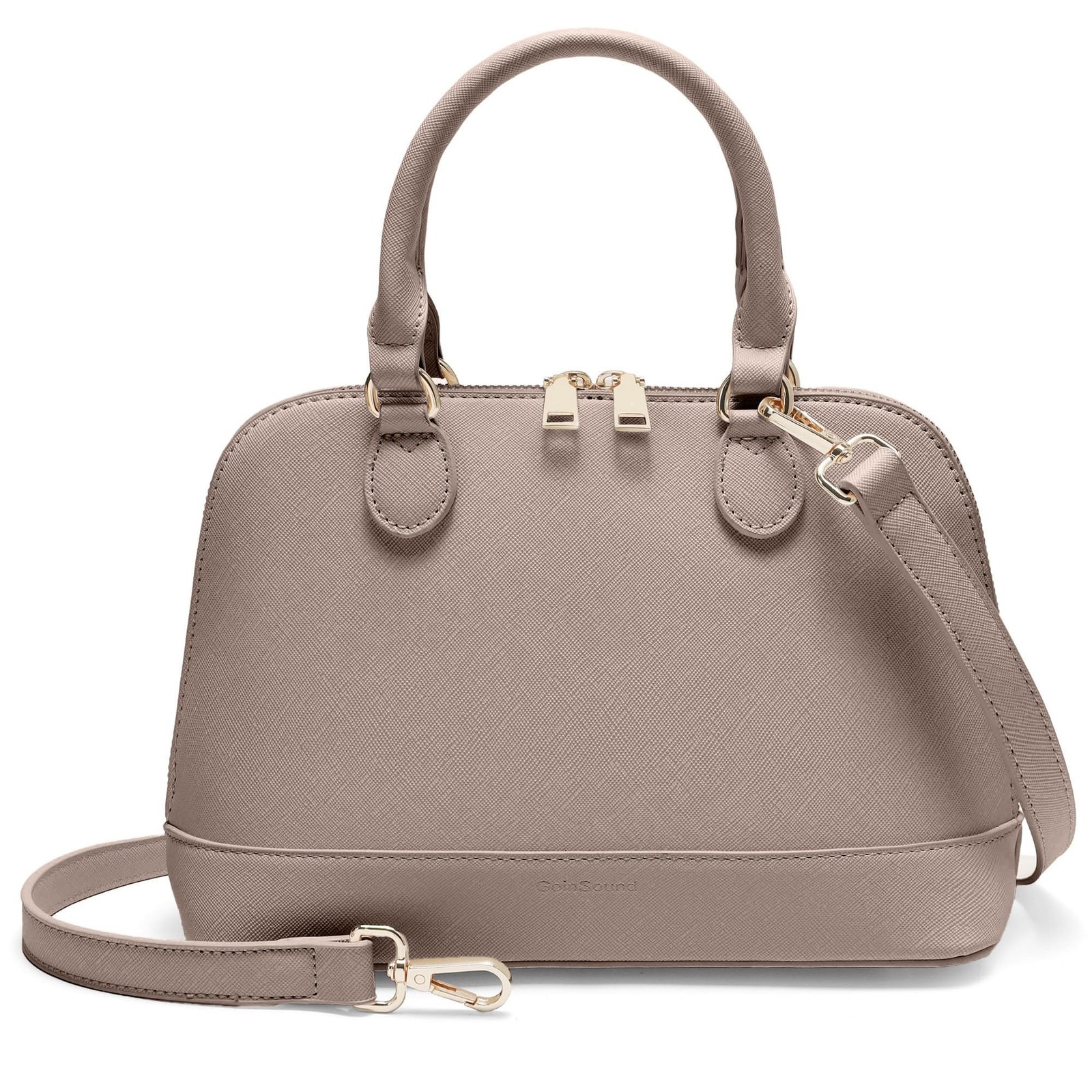 Nude Faux Leather Handbag for Women: Small Dome Satchel with Top Handle & Adj...