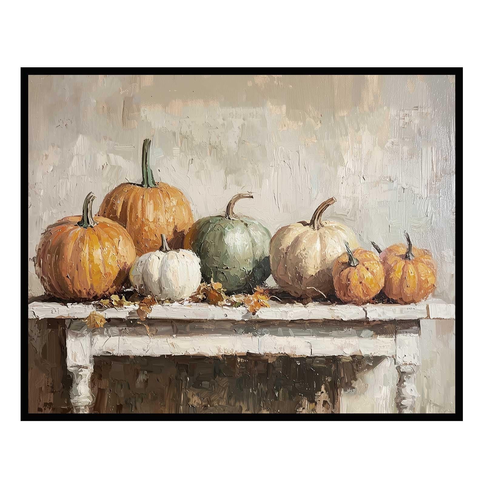 YYDESN White Pumpkin Wall Art – Vintage Rustic Fall Print for Autumn and H