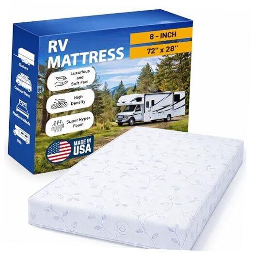 , 8-Inch High Density Foam RV Mattress Replacement, Medium Firm, Travel Camper