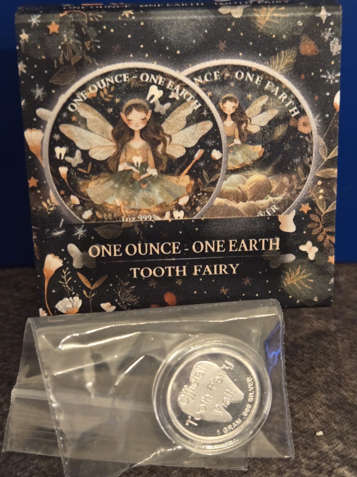 2022 Fiji Earth 1 oz Silver Tooth Fairy with 1 Gram silver tooth fairy coin