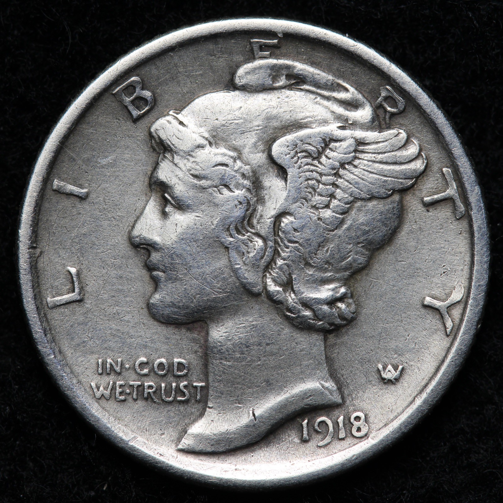 1918 Mercury Silver Dime XF+ E284 UGCN