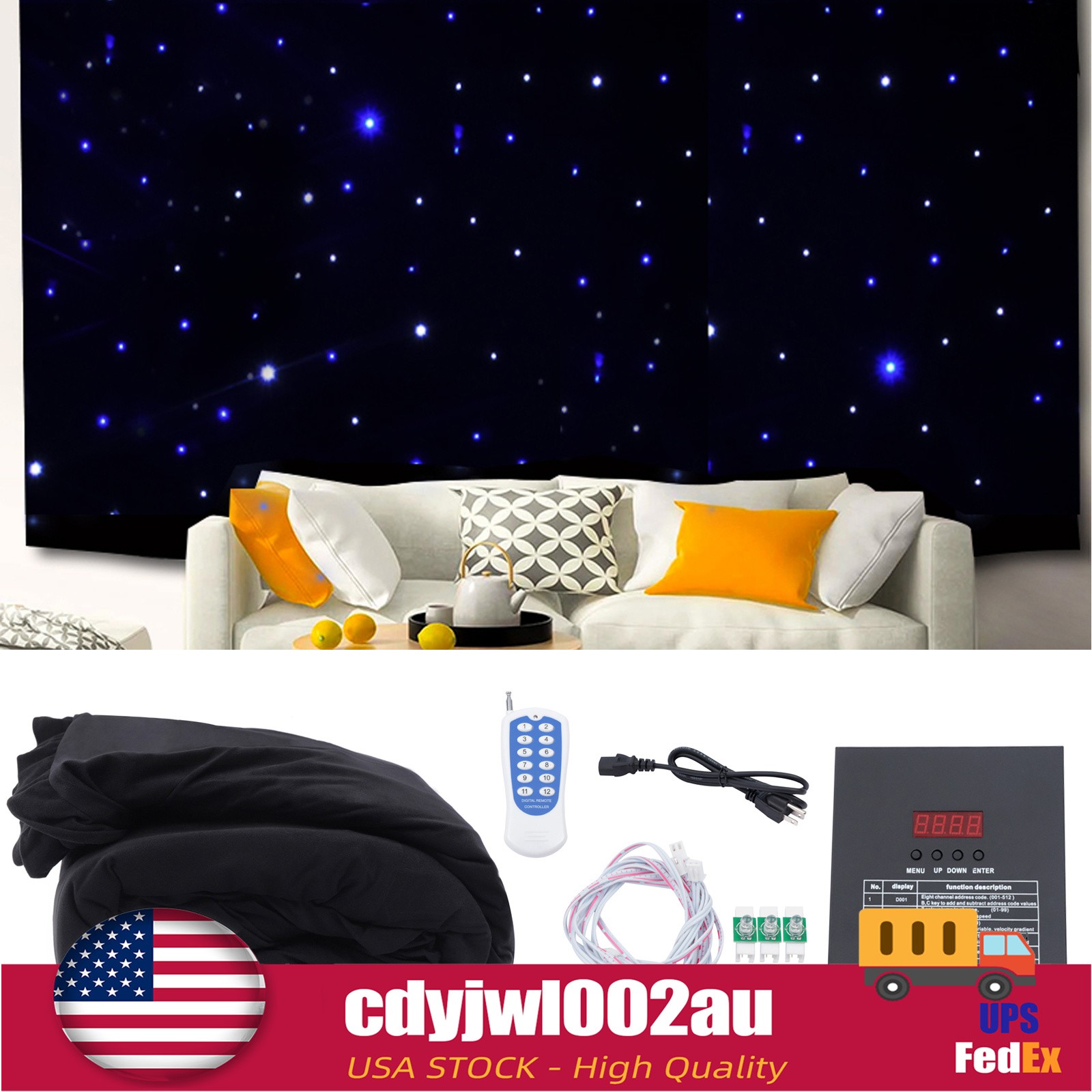 LED Star Stage Backdrop White & Blue Starlight Curtain Sky Background w/Remote