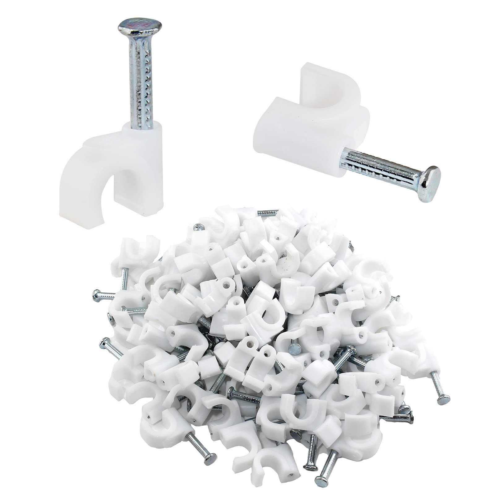 Bonsicoky 100Pcs Nail Cable Clips with Steel Nail, 6mm White 6mm,