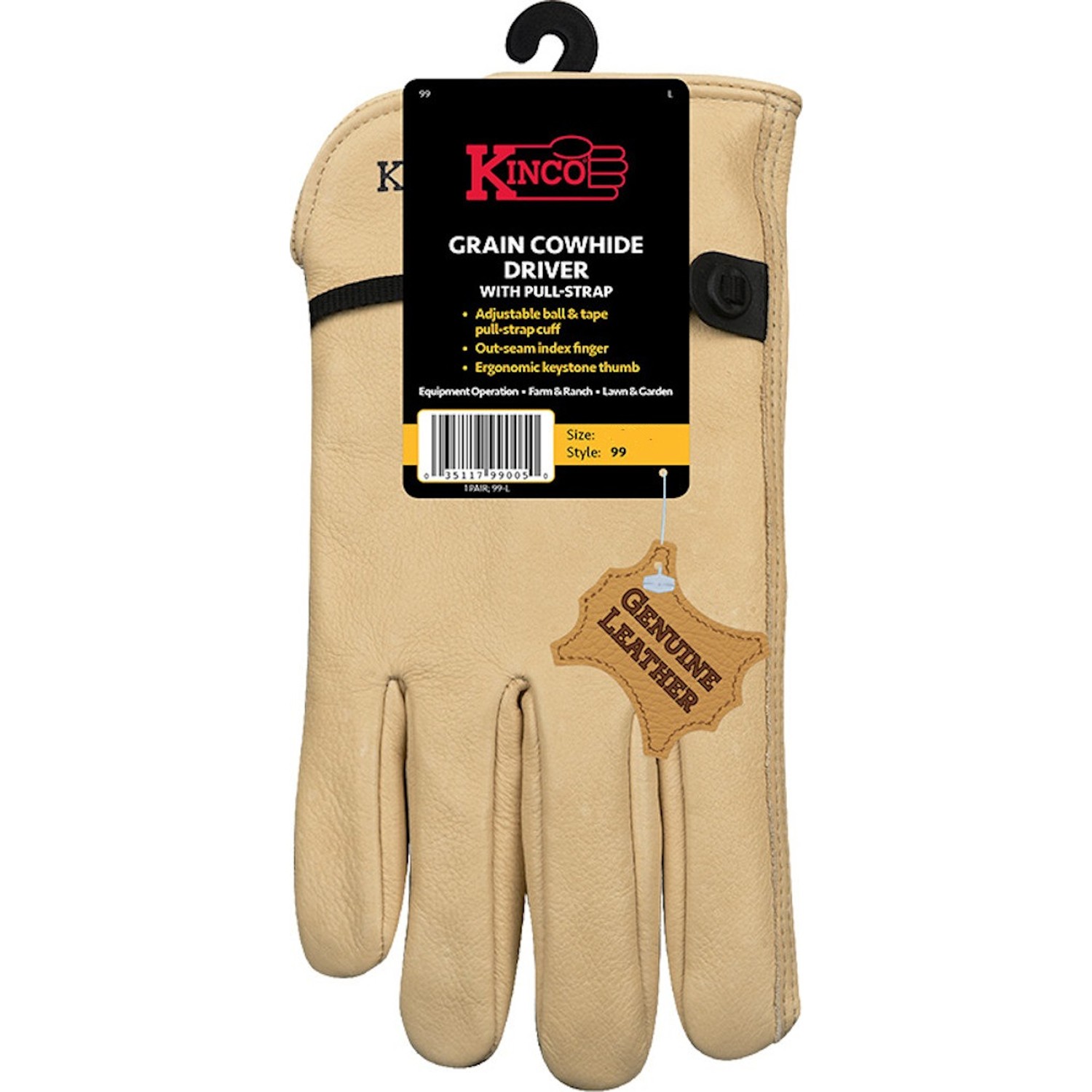 Kinco 99-L Cowhide Leather Tan Keystone Thumb Men's Driver Gloves Large