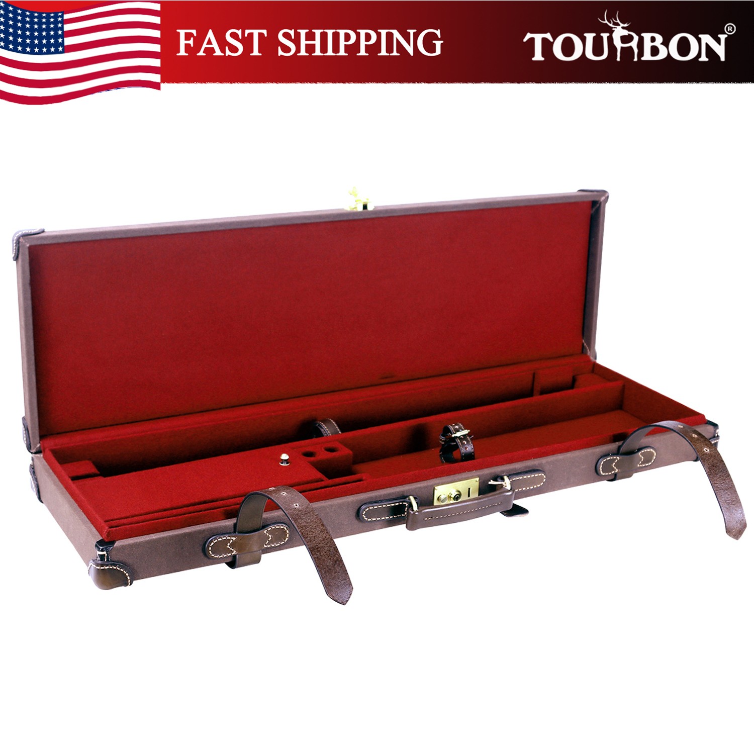 TOURBON Gun Case Shotgun Hard Box Canvas & Leather Storage Safe Lock Vintage