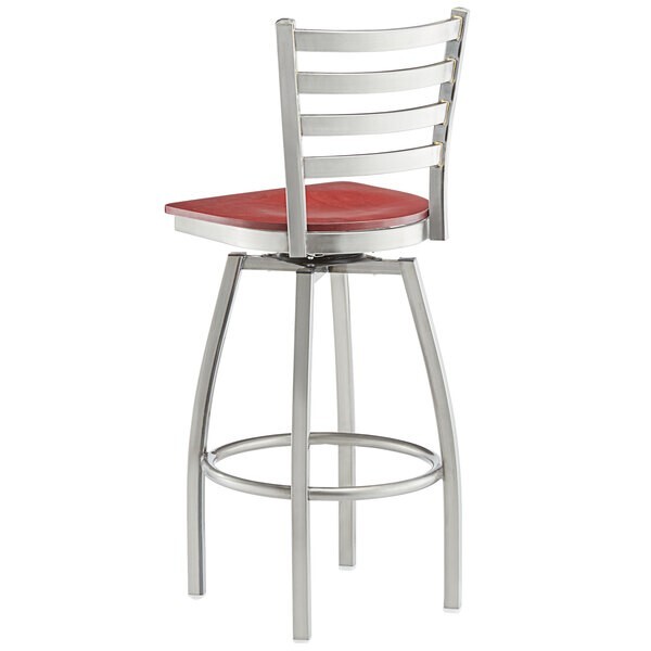 10 PACK Clear Coat Ladder Back Swivel Metal Restaurant Barstool w/ Mahogany Wood